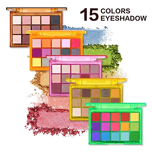 15 colores Sweet Party Paleta de sombras de ojos Paleta de maquillaje de neón Brillo mate Sombras de brillo Polvo de pigmento mezclable metálico Paleta de sombras de ojos multiusos # Ponche de frutas