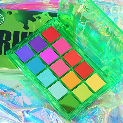 15 colores Sweet Party Paleta de sombras de ojos Paleta de maquillaje de neón Brillo mate Sombras de brillo Polvo de pigmento mezclable metálico Paleta de sombras de ojos multiusos # Ponche de frutas