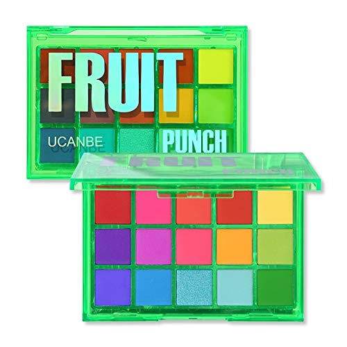 15 colores Sweet Party Paleta de sombras de ojos Paleta de maquillaje de neón Brillo mate Sombras de brillo Polvo de pigmento mezclable metálico Paleta de sombras de ojos multiusos # Ponche de frutas