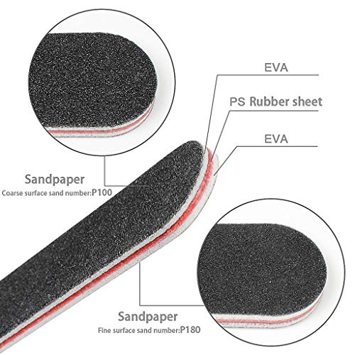 15 piezas de paquete, Lima profesional de uñas (Conjunto), Herramientas de manicura de placa de esmeril de arena 100/180 en doble cara para pulir & estilizar uñas (Negra)