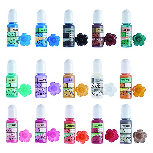 15 Pigmento de Colores Metálicos Perlados con Brillos para Resina Epoxi Manualidades, colorantes líquidos con purpurinas, kit para resina arte DIY
