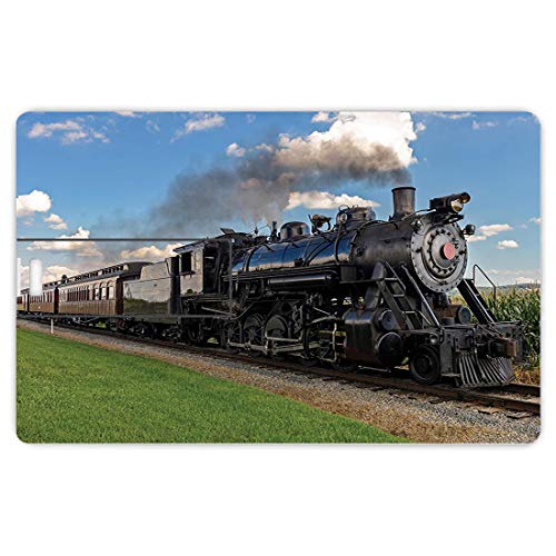 16 GB Unidades flash USB flash Locomotora negra vintage de motor de vapor en campo Imagen de tren de hojaldre de hierba verde Forma de tarjeta de crédito bancaria Clave comercial U Disco de almacenami