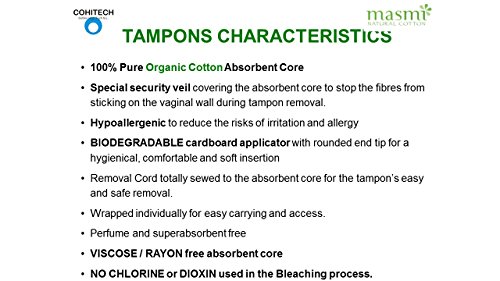 16 masmi Regular aplicador tampones algodón orgánico certificado, hipoalergénico, 100% biodegradable, perfume, viscosa, rayón, cloro y libre de la dioxina