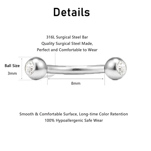 16G Acero quirúrgico Piercing Labio Ceja Ombligo Anillo Helix Cartilago Oreja Piercing Bananen Bar Piercing 6 Piezas Barra Curvada Piercing