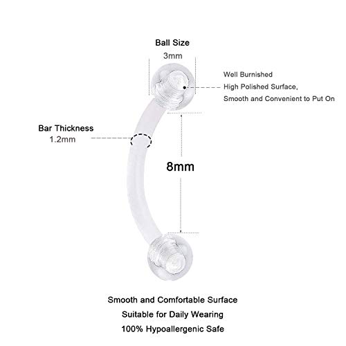 16G Acero quirúrgico Piercing Labio Ceja Ombligo Anillo Helix Cartilago Oreja Piercing Bananen Bar Piercing 6 Piezas Barra Curvada Piercing