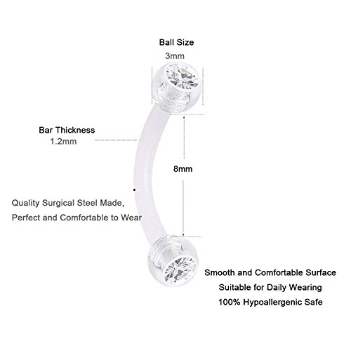 16G Acero quirúrgico Piercing Labio Ceja Ombligo Anillo Helix Cartilago Oreja Piercing Bananen Bar Piercing 6 Piezas Barra Curvada Piercing