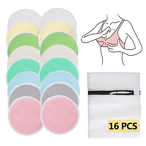 16Pcs Almohadillas de Lactancia Reutilizable, Cojines de Enfermería Bambú Orgánicos Lavable, 12cm Súper Suaves y Absorbentes Hipoalergénico Discos de Lactancia, Ronda Cojines de Bra a Prueba de Fugas