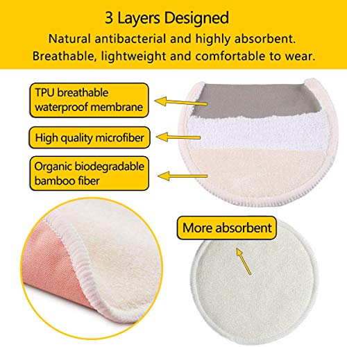 16Pcs Almohadillas de Lactancia Reutilizable, Cojines de Enfermería Bambú Orgánicos Lavable, 12cm Súper Suaves y Absorbentes Hipoalergénico Discos de Lactancia, Ronda Cojines de Bra a Prueba de Fugas