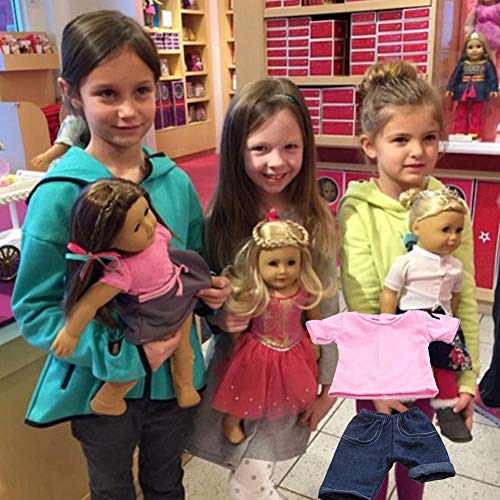 18 pulgadas de ropa de muñecas rosa casual camiseta y pantalones vaqueros juego de ropa de American Girl