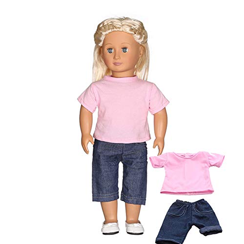 18 pulgadas de ropa de muñecas rosa casual camiseta y pantalones vaqueros juego de ropa de American Girl