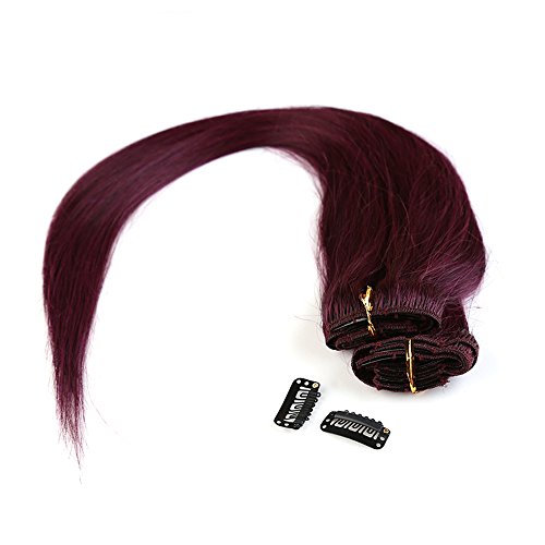 18"(45cm) SEGO Extensiones de Cabello Natural Clip [8 PCS 18 CLIPS] #99J Borgoña 100% Remy Pelo Humano Postizos Pelucas Lisas para Mujer (70g)