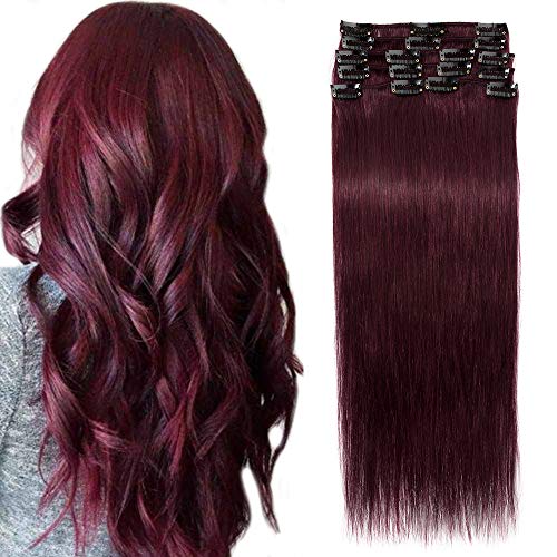 18"(45cm) SEGO Extensiones de Cabello Natural Clip [8 PCS 18 CLIPS] #99J Borgoña 100% Remy Pelo Humano Postizos Pelucas Lisas para Mujer (70g)