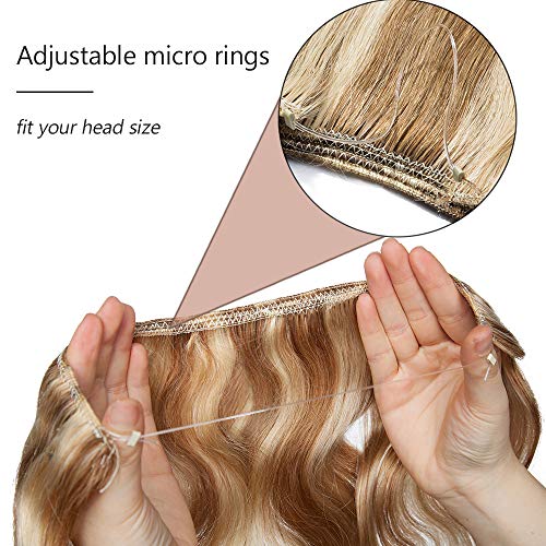 18"(45cm) SEGO Extensiones Rizadas con Hilo Invisible Pelo Natural sin Clip [#12/613 Castaño Dorado/Blanqueador Rubio] 100% Remy Cabello Humano (65g)