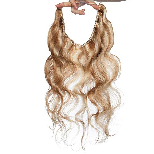 18"(45cm) SEGO Extensiones Rizadas con Hilo Invisible Pelo Natural sin Clip [#12/613 Castaño Dorado/Blanqueador Rubio] 100% Remy Cabello Humano (65g)