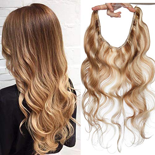 18"(45cm) SEGO Extensiones Rizadas con Hilo Invisible Pelo Natural sin Clip [#12/613 Castaño Dorado/Blanqueador Rubio] 100% Remy Cabello Humano (65g)