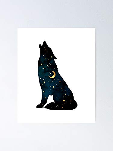1art1 - Póster de la silueta de lobo con estrellas y luna