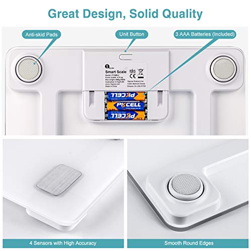 1byone Báscula Grasa Corporal, Balanza Peso Corporal Bluetooth, Báscula de Baño, Bascula Grasa Corporal y Muscular, Vasculas de Peso Digital Grasa Corporal, 14 Composición Corporal Esencial, Blanco