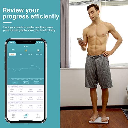 1byone Báscula Grasa Corporal, Balanza Peso Corporal Bluetooth, Báscula de Baño, Bascula Grasa Corporal y Muscular, Vasculas de Peso Digital Grasa Corporal, 14 Composición Corporal Esencial, Blanco