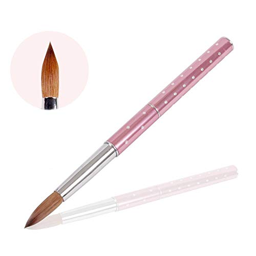 1Pc 14 # Nail Art Brush Brush Pink Metal y Diamond Handle con cabello Kolinsky (14 #, rosa)