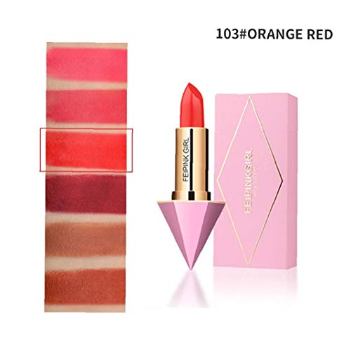 1pc De Larga Duración Barra De Labios Hidratante Labial Cremoso Impermeable Antiadherentes Diamond Cup Lápiz Labial Cosmético Creativo Regalo Para Las Mujeres De Las Muchachas (103 Naranja Rojo)