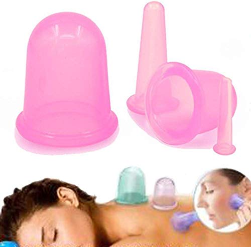 1set/4pcs Tazas de Catación Masaje del Cuerpo Cara Cuello Silicona Ventosa para Masaje anticelulitis, equipo de masaje por vacío, copas de silicona, Rosa (cupping)