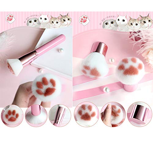 2 brochas de maquillaje de gato para maquillaje facial, profesionales, con parte superior plana, para colorete y maquillaje de mujer