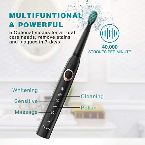 2 Cepillos de Dientes Eléctricos y Sónicos con 5 Modos 8 Cabezales y Carga Rápida USB que Dura 30 Días, Cepillos de Dientes con Temporizador Inteligente Incorporado(1 Negro y 1 Blanco)