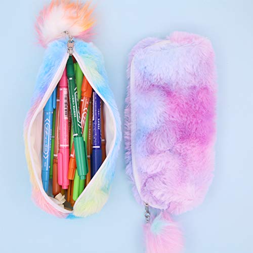 2 estuches para lápices de peluche, color rosa, suave, con bola de pompón, para niños, escuela, estudio, regalo