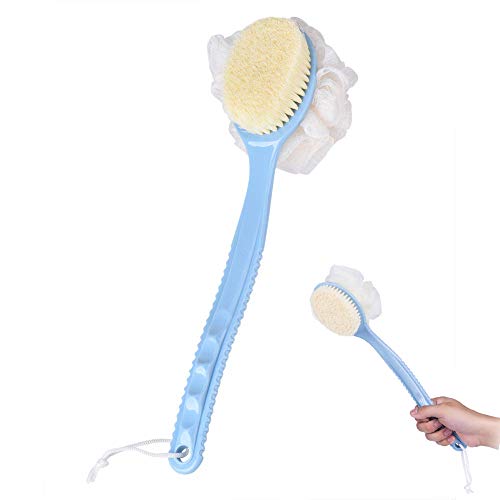 2 in 1 Cepillo de Baño de Mango Largo Ducha Frotador de Espalda Esponja de Malla Exfoliante Cepillo de Ducha para Celulitis Masajeador