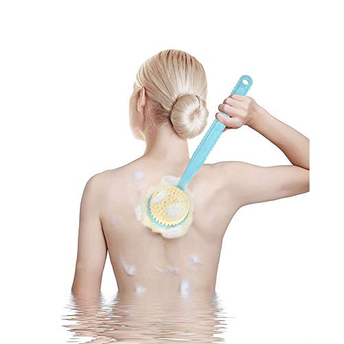 2 in 1 Cepillo de Baño de Mango Largo Ducha Frotador de Espalda Esponja de Malla Exfoliante Cepillo de Ducha para Celulitis Masajeador