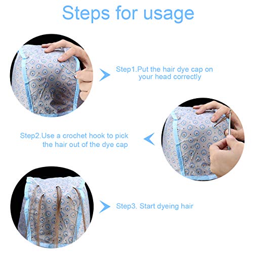 2 juegos de Gorro de Tinte, Gorro para Mechas Peluqueria con Cepillo de Tinte y gancho de metal para Suministros de Uso de Casa y Salón de Tinte de Pelo