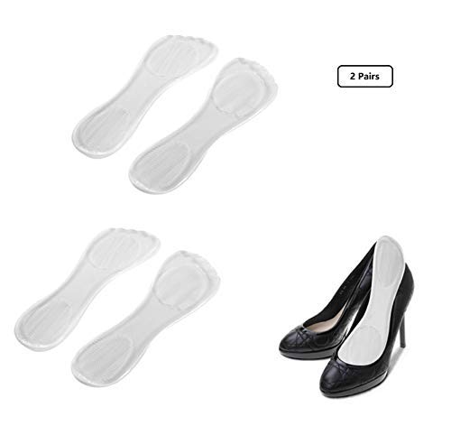 2 pares de plantillas de silicona de tacón alto para uso diario, cojín de pie para masaje, almohadillas de gel suave para calzado, para aliviar el dolor. Longitud: 21 cm, transparente.