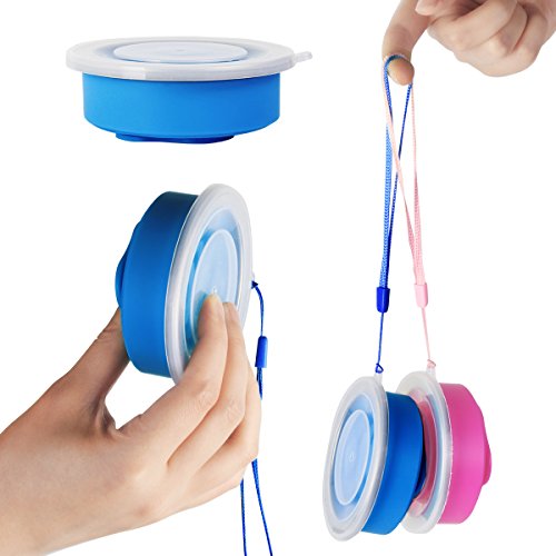 2 pcs Tazas de Viaje 200ml de Silicona Plegable Portátil y Reutilizable,Vaso Con Tapa sin BPA para camping senderismo y Viaje.(Azul y Rosa)