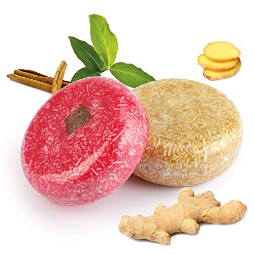 2 piezas barras de champú para el cabello, Phogary Jabón de pelo (canela + jengibre), Champú para cabello seco y dañado - 3.88 oz.