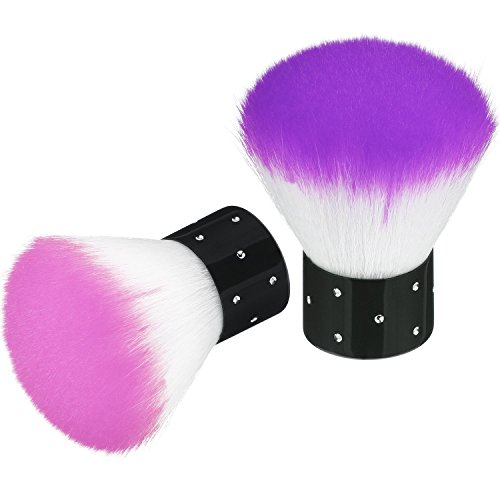 2 Piezas Brocha Kabuki Suaves Coloridos Brocha de Polvos Cepillo Limpiador de Polvo de Uñas para Maquillaje o Artes de Uñas(Morado, Rosa)