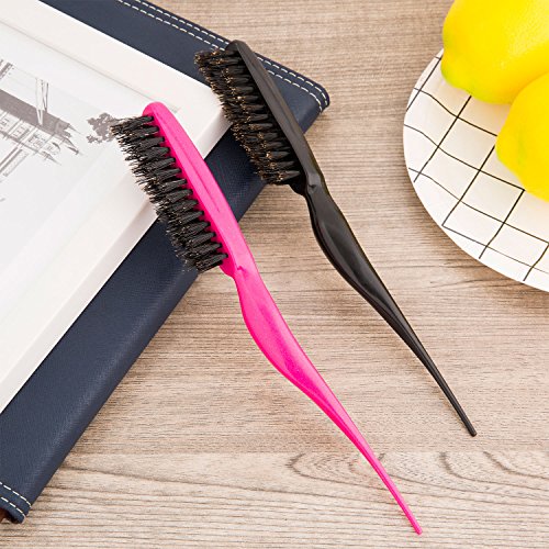 2 Piezas de Cepillo de Cerdas de Jabalí Cepillo de Peinado de Pelo Peine de Salón (Fucsia y Negro)