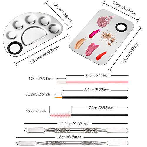 2 Piezas de Paleta de Mezcla de Maquillaje Paleta Cosmética con Espátula y Estuche de Pincel de Maquillaje Desechable de 150 Piezas (Varitas de Rímel, Lápiz Labial, Pincel de Delineador Fino)