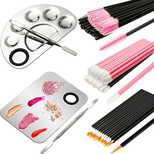 2 Piezas de Paleta de Mezcla de Maquillaje Paleta Cosmética con Espátula y Estuche de Pincel de Maquillaje Desechable de 150 Piezas (Varitas de Rímel, Lápiz Labial, Pincel de Delineador Fino)