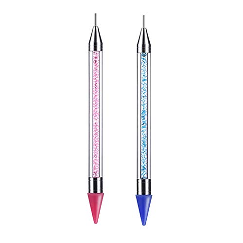 2 piezas Lápiz Pluma Selector Cristal,Herramienta de Arte de Uñas Manicura Mango de Abalorios de Cristal Lápiz de Cera Selector de Gemas de Doble Puntas