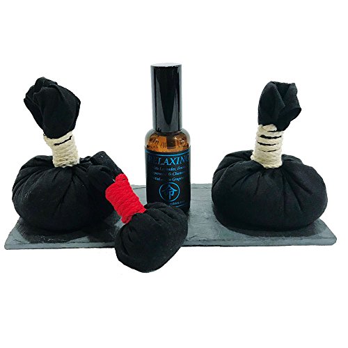 2 Pindas de Masaje Corporal, 1 Pinda Facial y Aceite de Masaje Relajante RELAXING con Lavanda, Hinojo, Menta y Camomila