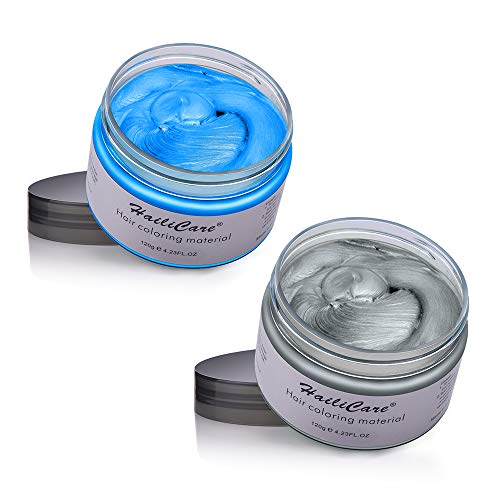 2 x 120 g Cera Cabello, Cera Pelo Colorante del Cabello -Cera Cabello Para Pelo Gris Plata, Crema Para Colorante Pelo Temporal,Silver Gray Hair Color Wax 4.23 onzas(Azul y Plata Gris)
