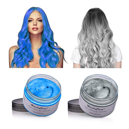 2 x 120 g Cera Cabello, Cera Pelo Colorante del Cabello -Cera Cabello Para Pelo Gris Plata, Crema Para Colorante Pelo Temporal,Silver Gray Hair Color Wax 4.23 onzas(Azul y Plata Gris)
