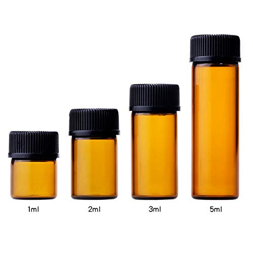 20 Botellas de aceites Esenciales Amorores, 1 ml/2 ml/3 ml/5 ml, Color marrón, Botellas de Cristal, Mini ampollas para aceites Esenciales, Botellas de Cristal marrón, Mujer, 1ML, Talla única