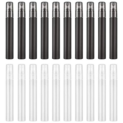 20 Mini Botella de Spray Portátil, Botellas de Spray de Plástico, Botellas Vacías, Atomizador de Perfume para Viajes, Aceites Esenciales, Suministros Portátiles de Perfume, Blanco y Negro (10 ml)