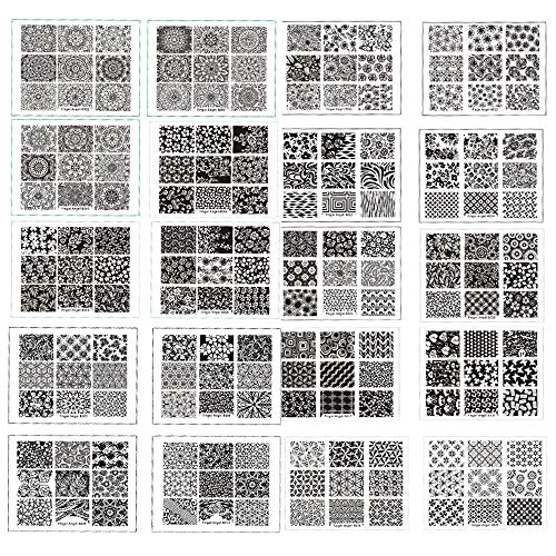 20 platos de estampación para uñas, diseño de flores, 8 x 6 cm, plantillas de decoración de uñas + 1 sello rectangular de goma blanca cuadrada para manicura
