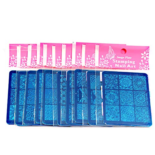 20 platos de estampación para uñas, diseño de flores, 8 x 6 cm, plantillas de decoración de uñas + 1 sello rectangular de goma blanca cuadrada para manicura