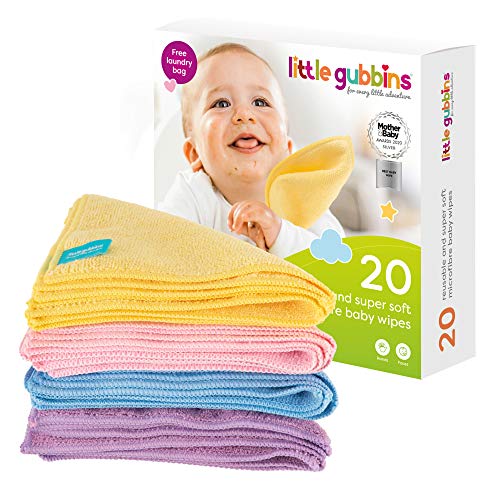 20 toallitas para bebé MICROFIBRA de Little Gubbins | Paquete de paños secos sin aroma