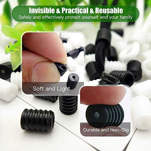 200 cierres de cordón de silicona para cordón elástico ajustador de cuerda antideslizante (100 negro y blanco)