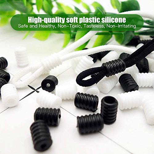 200 cierres de cordón de silicona para cordón elástico ajustador de cuerda antideslizante (100 negro y blanco)