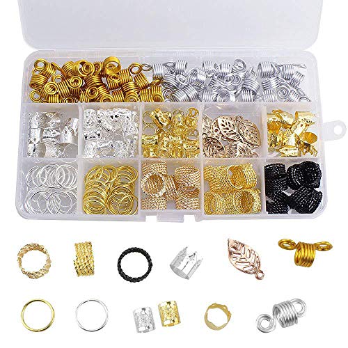 200 piezas Pelo de Aluminio Anillos, Bobina de Aluminio para Cabello Dreadlocks Beads Metal Puños para el Cabello Anillos de Trenza para el cabello, accesorios, colores variados